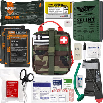 EVERLIT advanced emergency trauma kit in woodland pouch for outdoor preparedness.