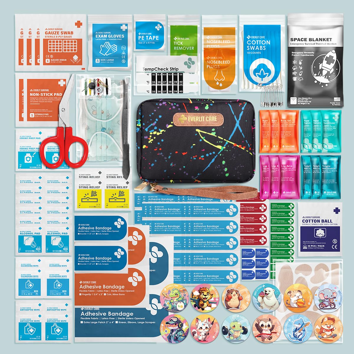 EVERLIT Care Rescue Pack waterproof bandages shown, offering durable protection for active kids.