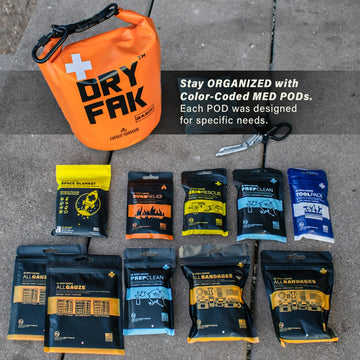 EVERLIT DRY FAK bandage pod organized for rapid care in outdoor settings.