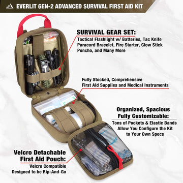 EVERLIT Survival Kit Open Contents reveals comprehensive first-aid supplies for quick access.