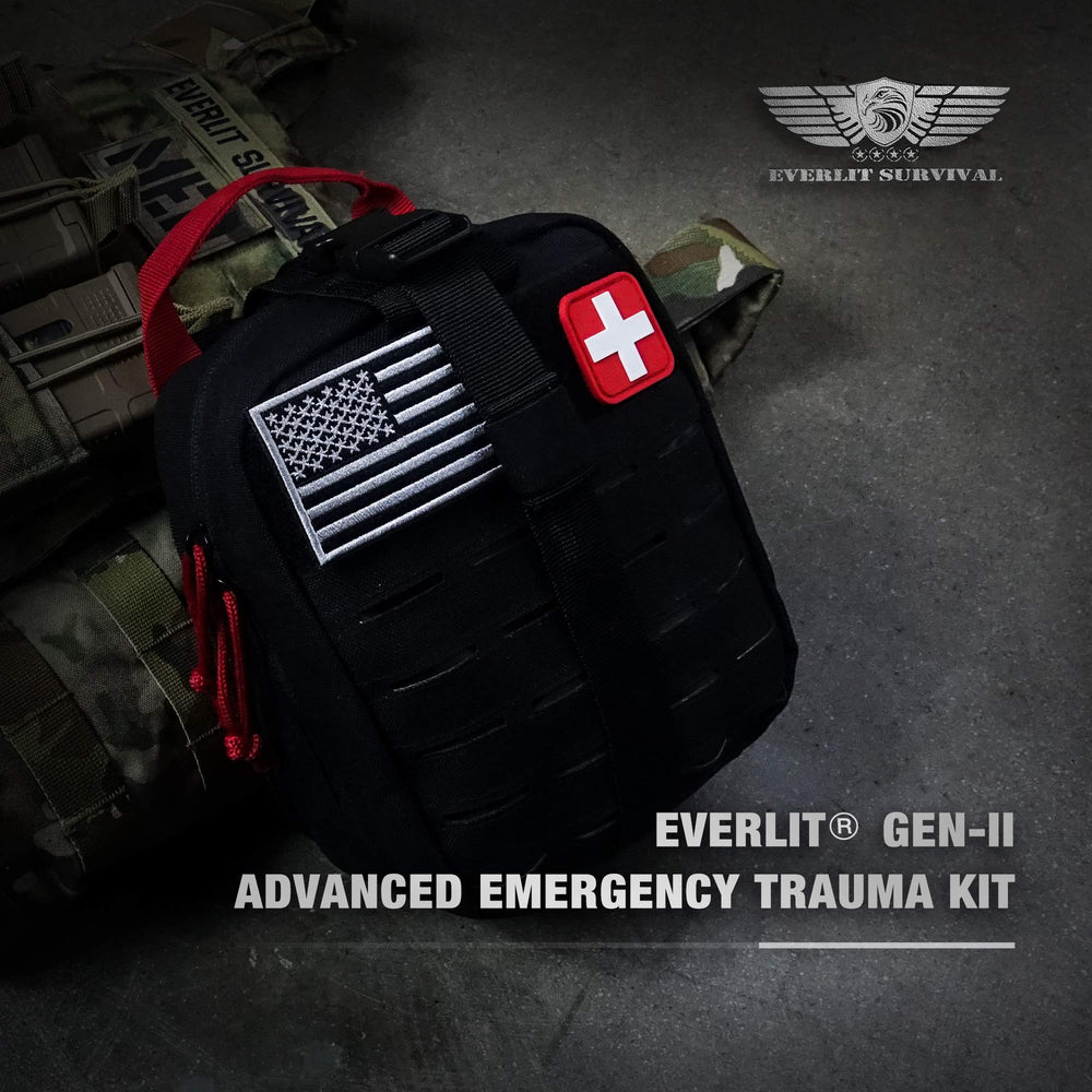 EVERLIT trauma kit compressed gauze for quick wound packing.