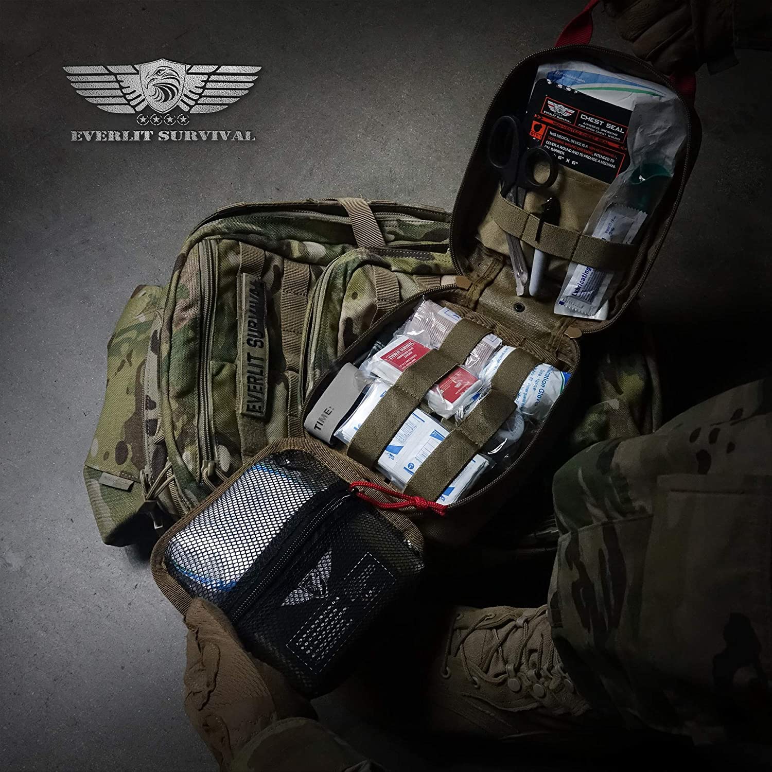 EVERLIT triangle and elastic bandages secure bandaging for immobilization.
