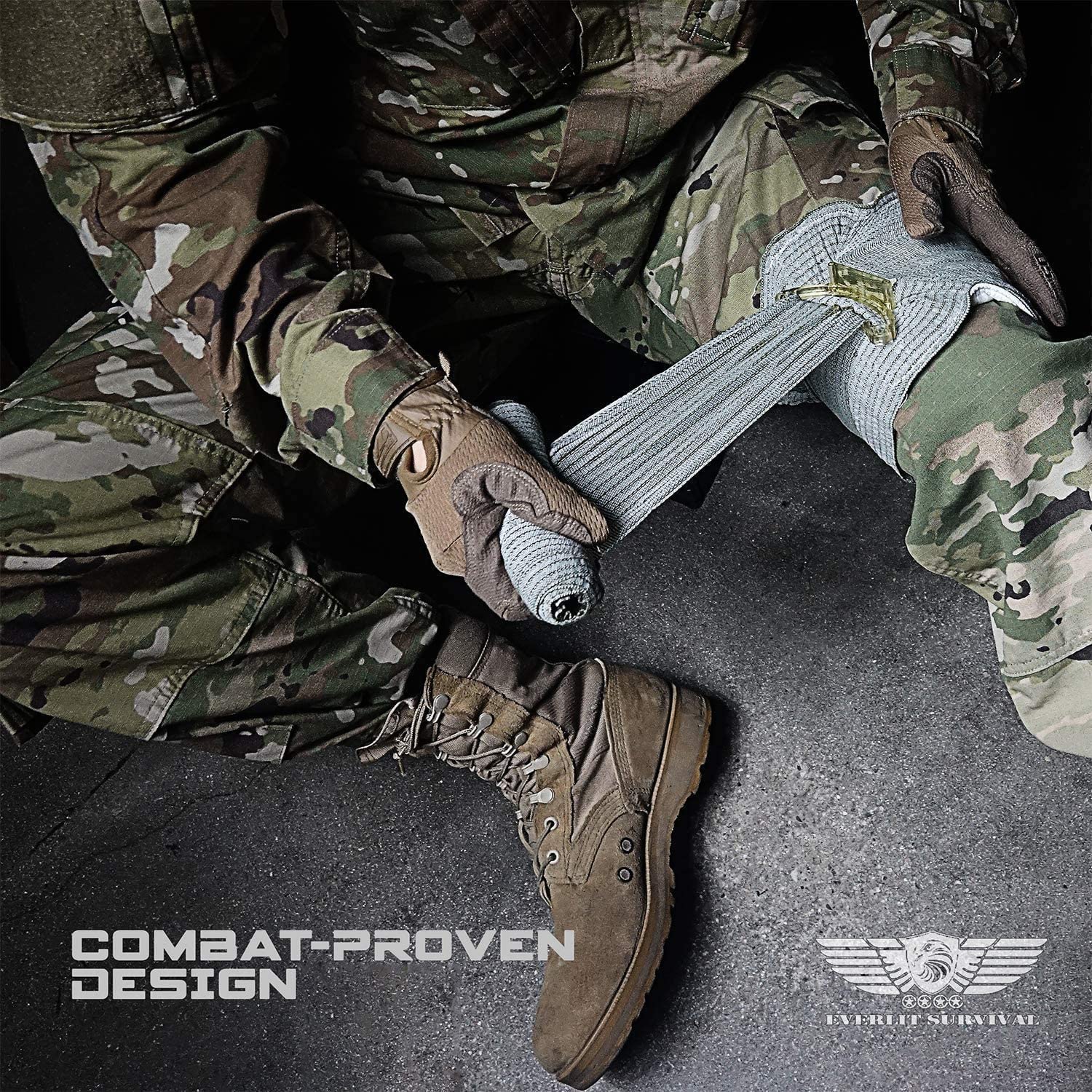 EVERLIT triangle and elastic bandages for limb stabilization and secure wrapping.