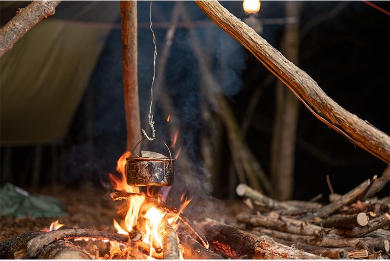 Evernew Backcountry Almi Pot bail handle folded for compact packing.