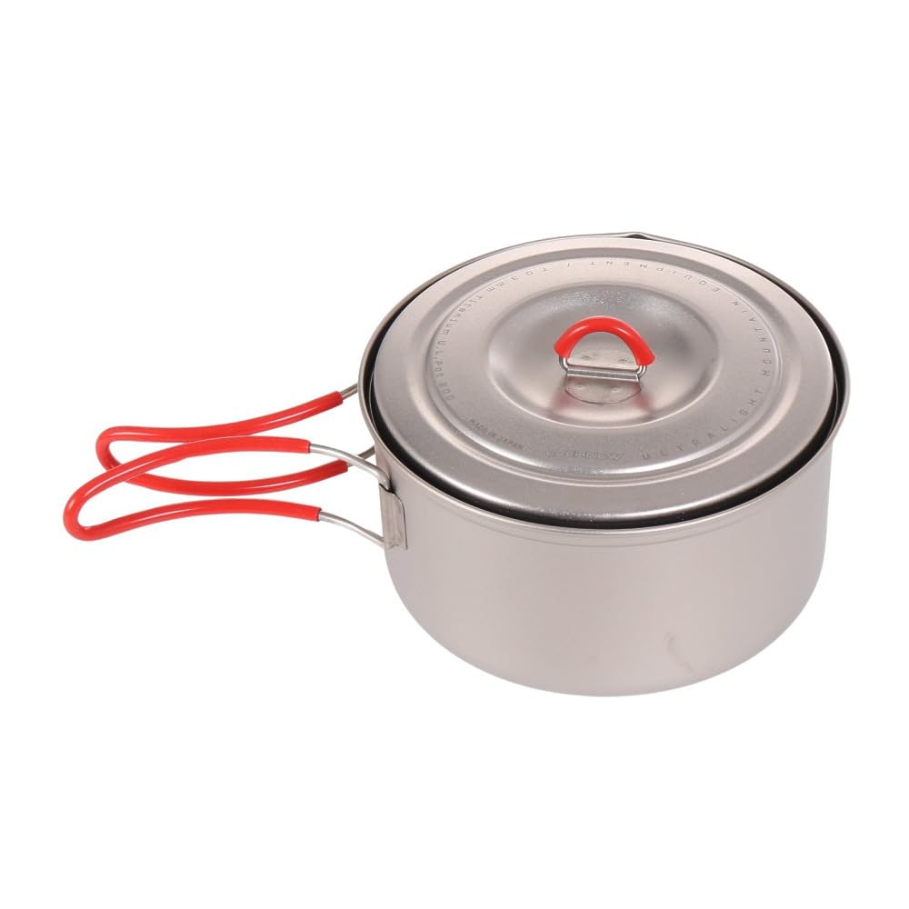 Evernew camping pot with stuff sack for compact packing in a backpack.