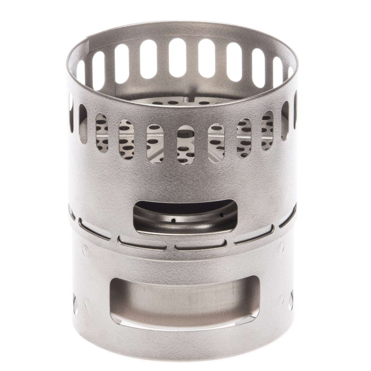 Evernew TI Stove DX Set front view showing compact portable design for outdoor cooking.