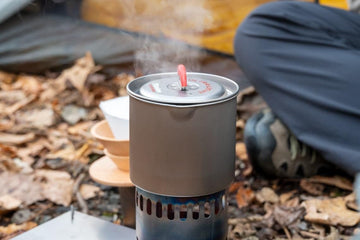 Evernew titanium mug pot in backpack-ready configuration