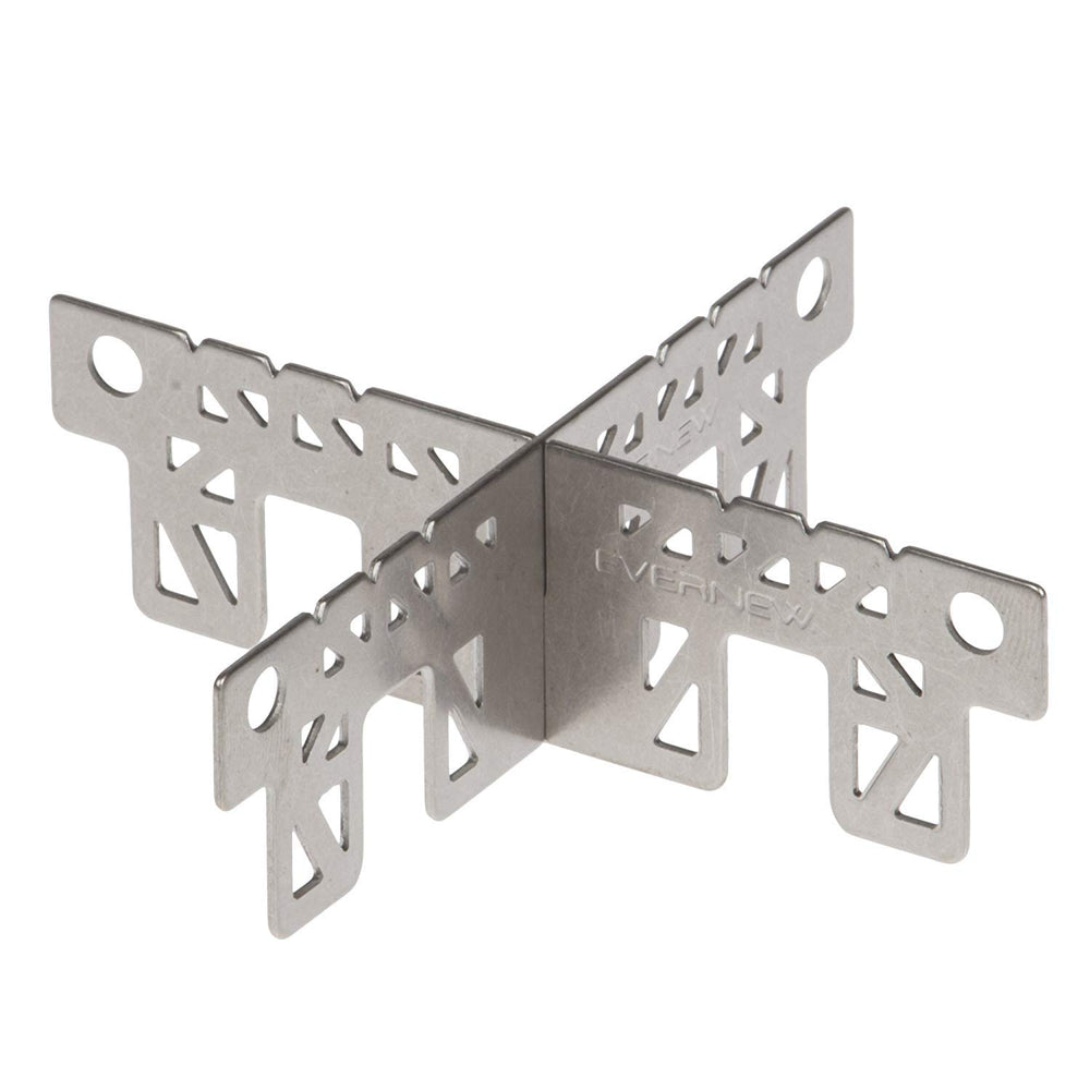 EVERNEW Titanium Cross Stand in sand leather side view offers stable support for compact cooking.