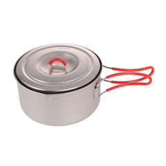 Evernew titanium pot interior shows volume markings for precise portions.