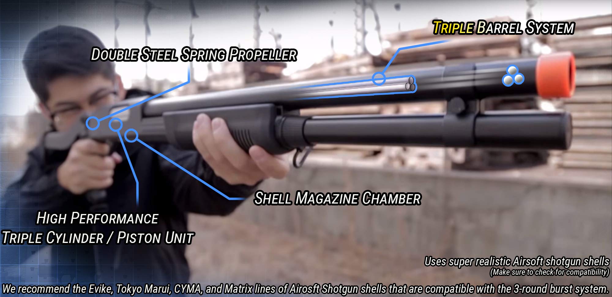 Front view of the CYMA M870 highlighting polymer construction.
