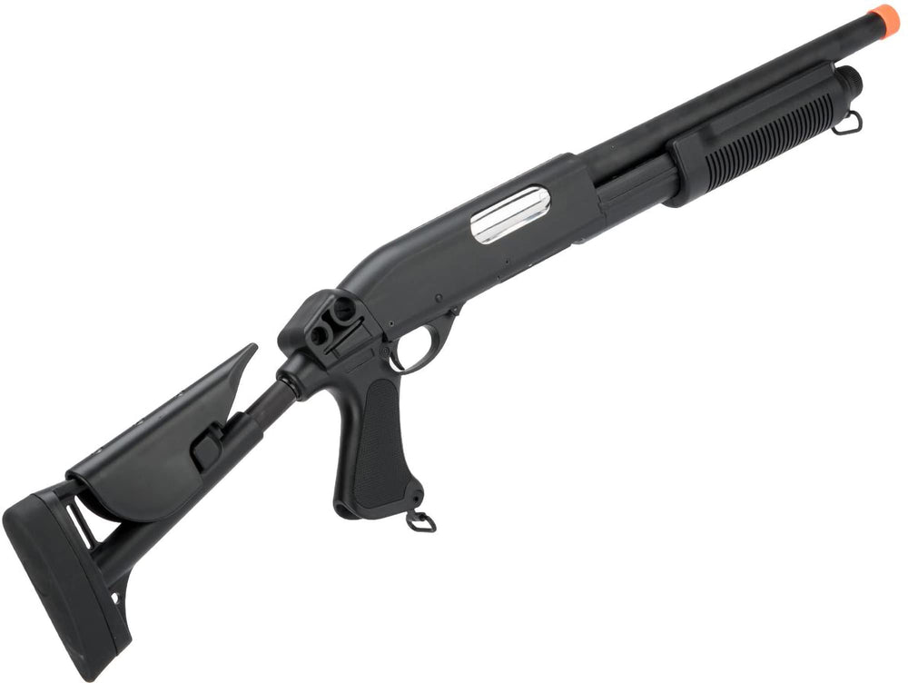 CYMA M870 pump-action tri-shot mechanism in operation for reliability.