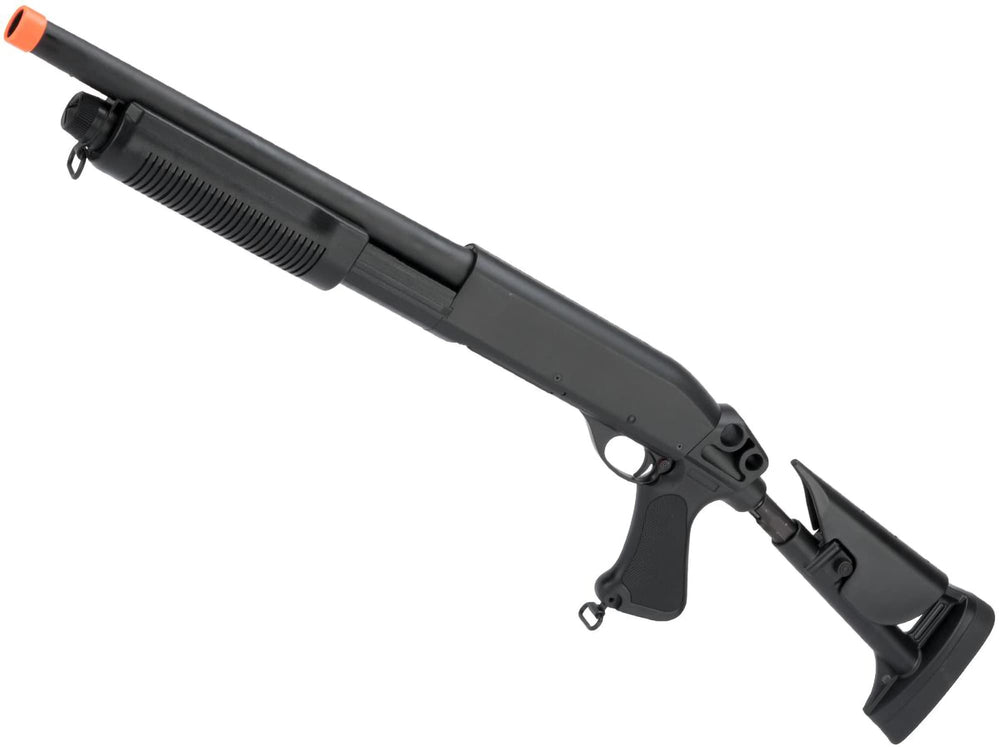 Evike CYMA M870 with retractable CQB stock for compact handling.