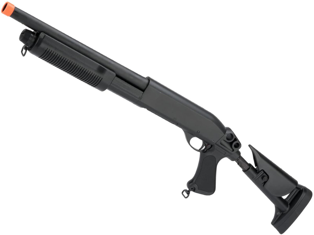 Evike CYMA M870 with retractable CQB stock for compact handling.