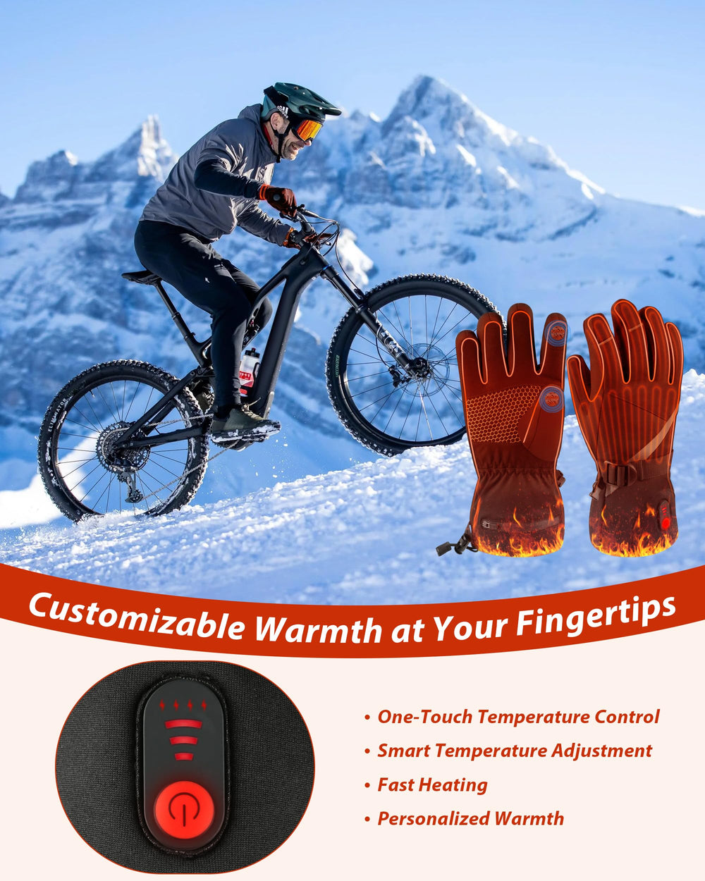 Evjeal heated gloves battery compartment featuring dual 3200mAh packs for long use