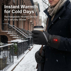 Evjeal heated gloves fingertip touchscreen tips enabling device use in cold conditions.