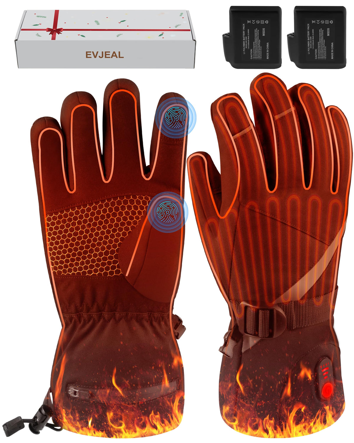 Evjeal heated gloves front view showing compact design for cold outdoor days