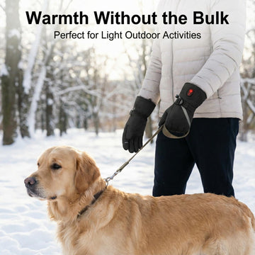 Evjeal heated gloves water-resistant materials keep hands dry during light snow and rain.