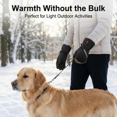 Evjeal heated gloves water-resistant materials keep hands dry during light snow and rain.