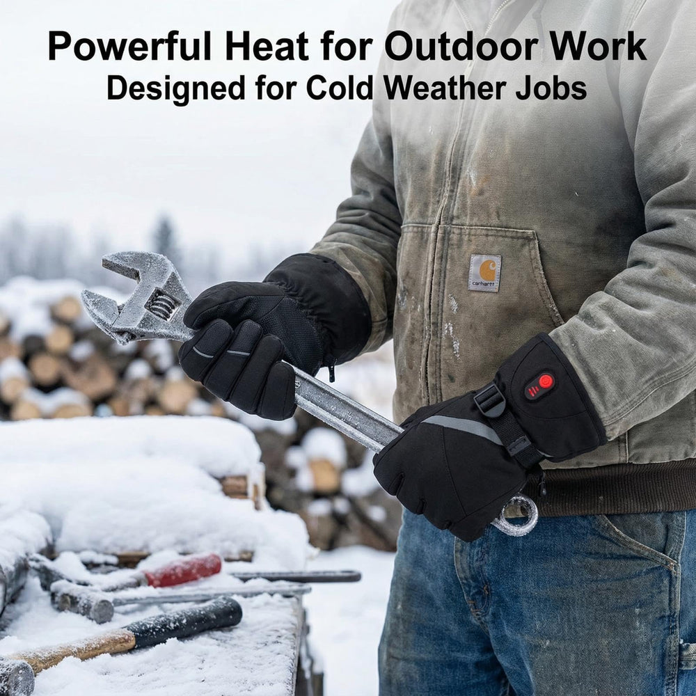 Evjeal heated gloves windproof outer shell protects hands in windy winter days.