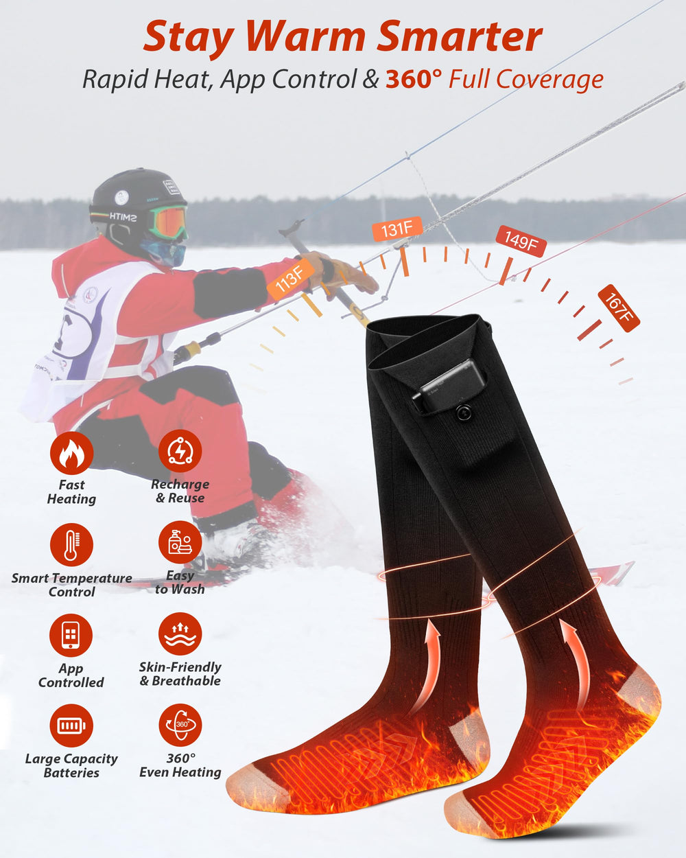 Evjeal heated socks battery life highlights two 6000mAh cells