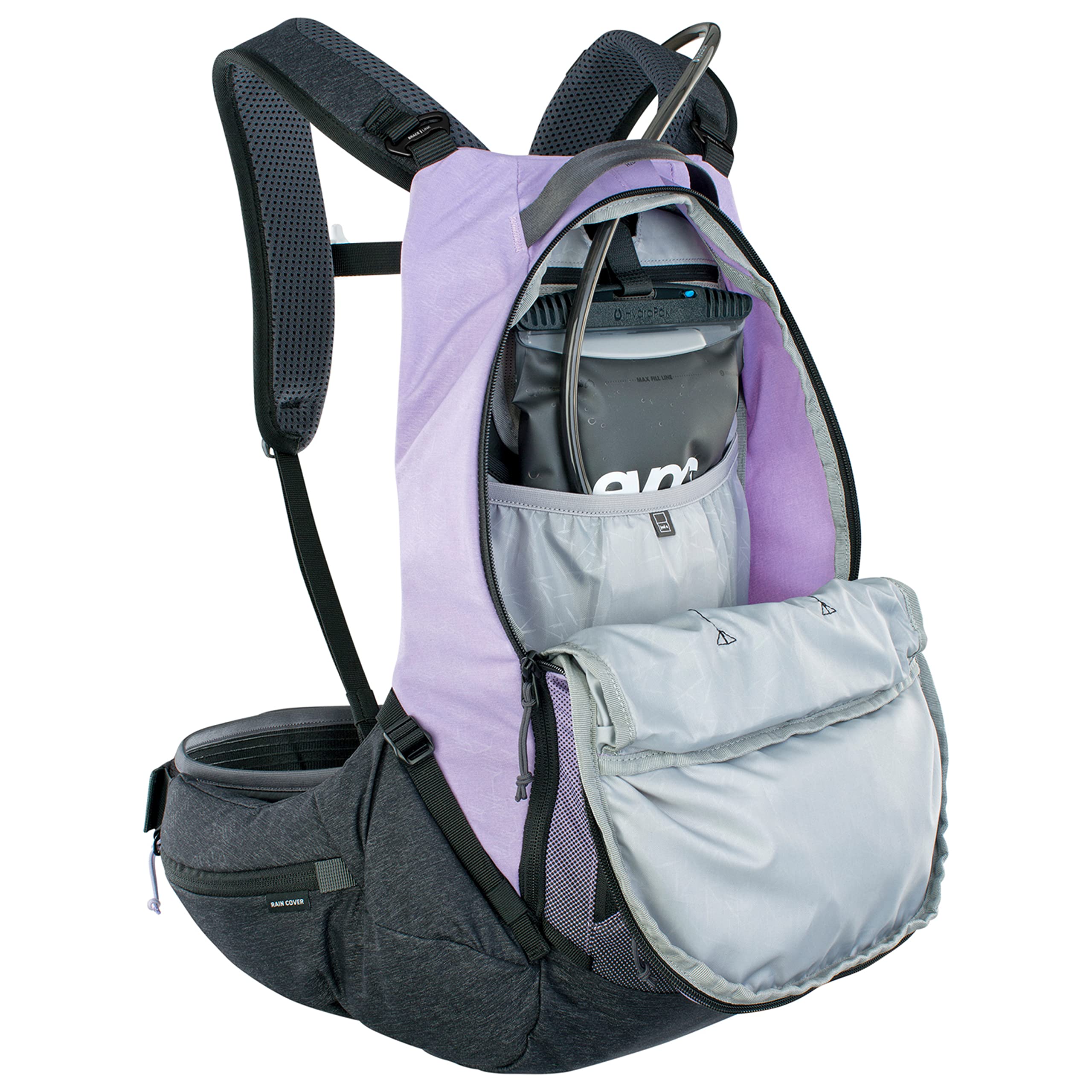 EVOC 16L multicolor zipper detail for easy access