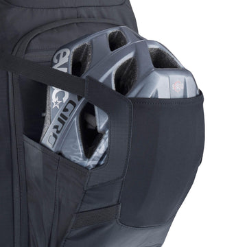 EVOC Backpack helmet attachment secures XC or full-face gear.