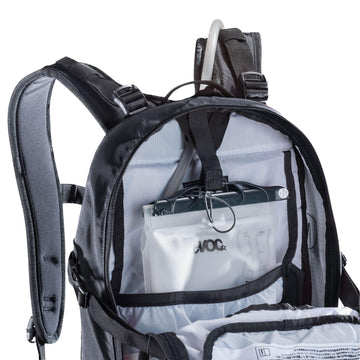 EVOC Backpack compact black design blends with gear.