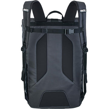 EVOC Duffle Backpack 26 side pocket holds laptop and phone securely