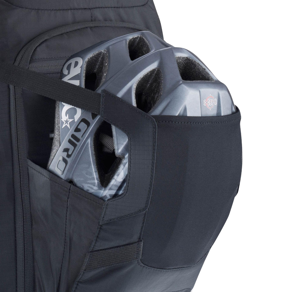 EVOC Enduro Blackline 16L helmet-compatible layout for safe gear transport