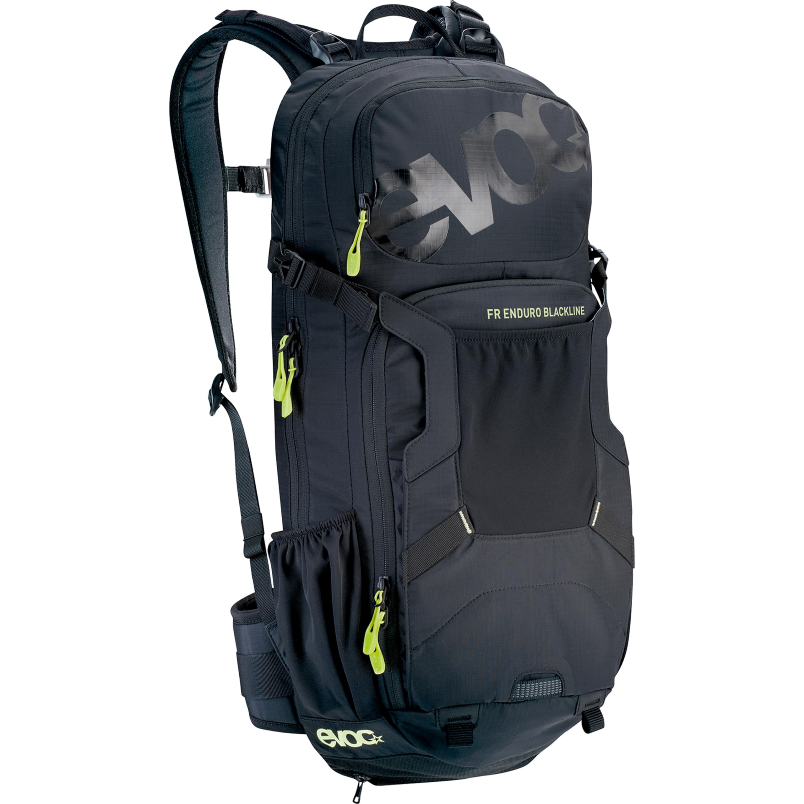 EVOC FR Enduro Blackline Backpack front view showing compact 16L capacity for all-mountain rides.
