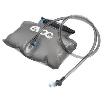 EVOC hip pack hydration bladder 1.5L in-use view with easy-fill and hose removal.