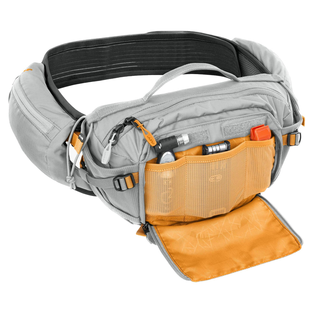 EVOC Hip Pack Pro E-Ride 3 on trail showing airflow back ventilation