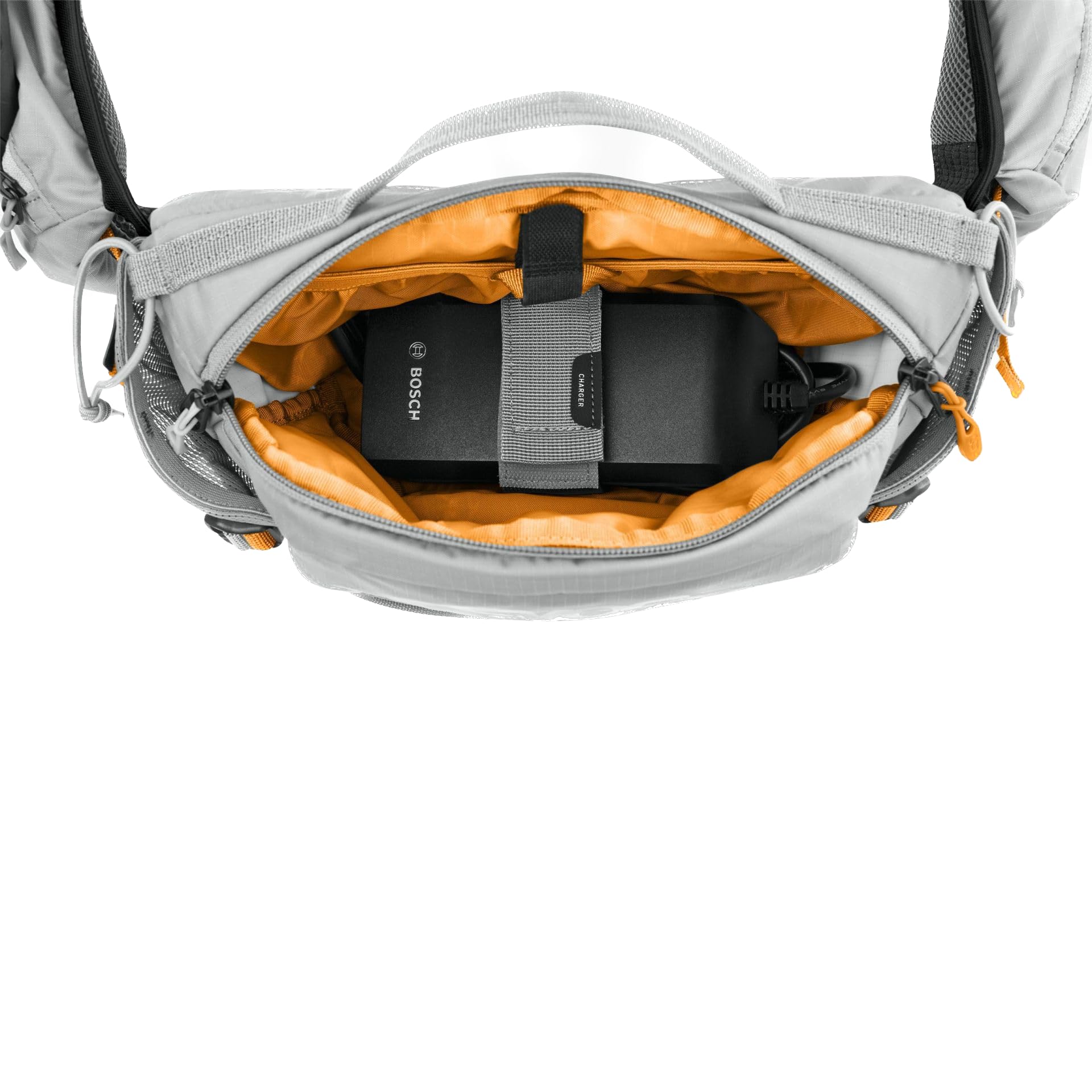 EVOC integrated belt fixation for charger, tools and liquids