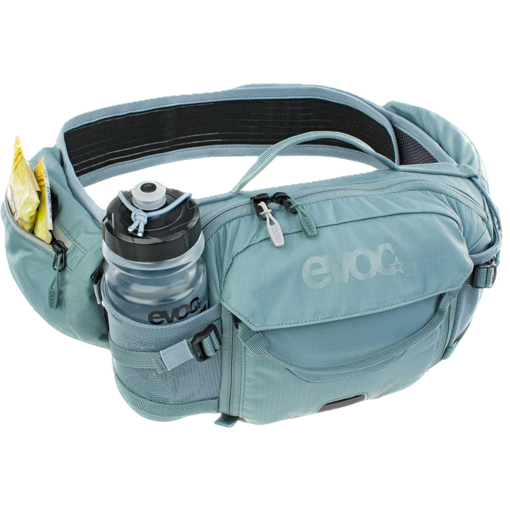 EVOC Hip Pack Pro E-Ride 3 bottle cage keeps hydration within easy reach
