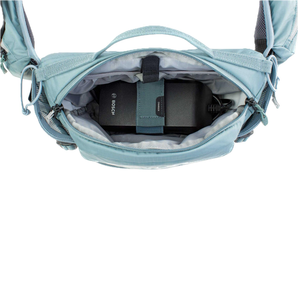 EVOC Hip Pack Pro E-Ride 3 charger pocket and tool organization on the belt