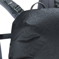 EVOC Raincover rear light clip enhances safety on dim trails.