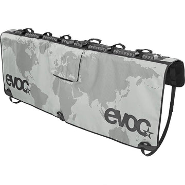 EVOC Tailgate Pad for six bikes in stone color with rear-view camera access.