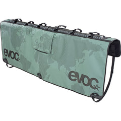 EVOC Tailgate Pad demonstrates secure bike fixation for up to six bikes on a pickup.