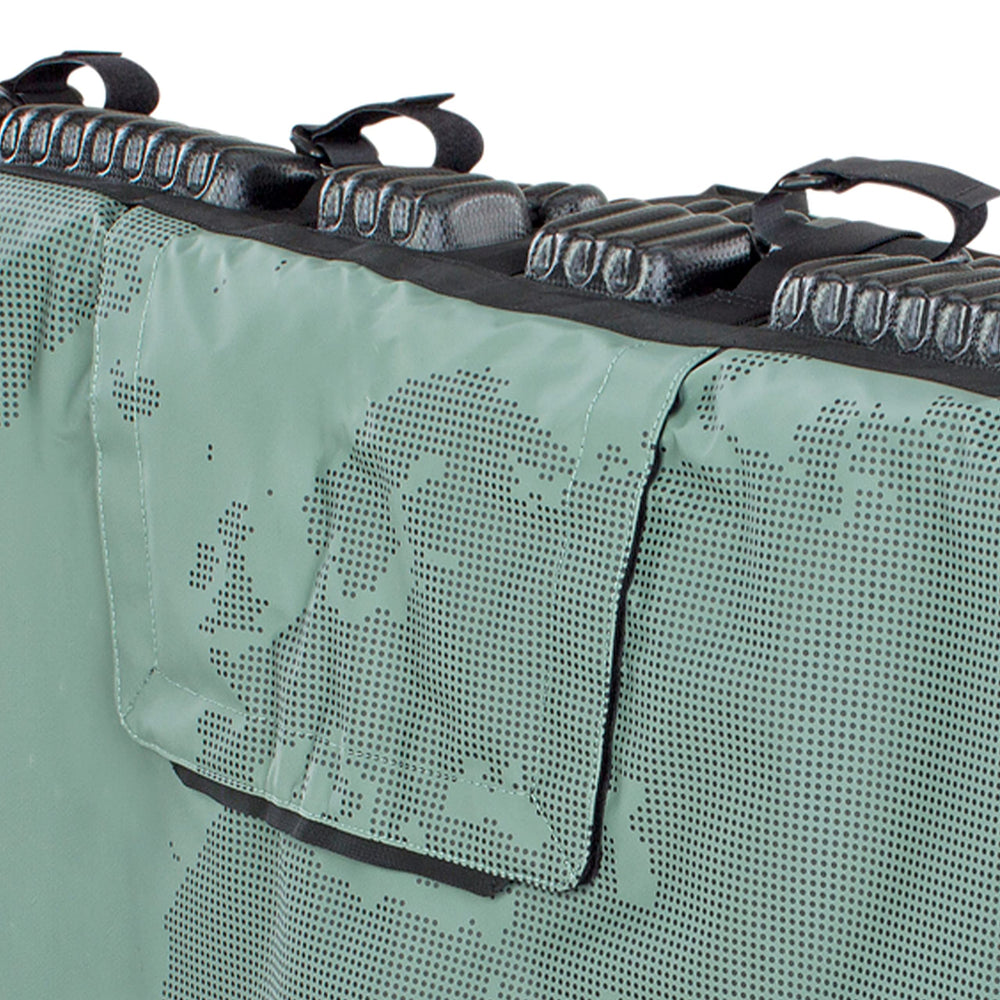 The pad protects both pickup bed and bikes with a rugged, waterproof tarpaulin.