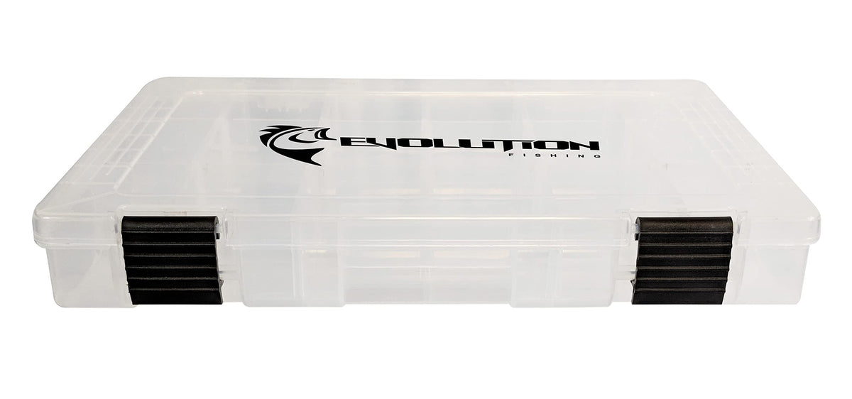 Evolution Outdoor 3600 clear tackle tray lid for easy gear organization.