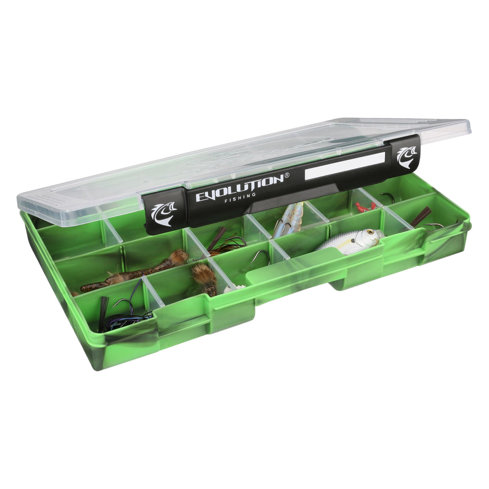 Evolution Outdoor Drift Series QuikLatch blue tray open lid showing removable dividers for customization