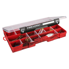 Two latch closures on Evolution Drift Series tackle tray for secure storage on the go.