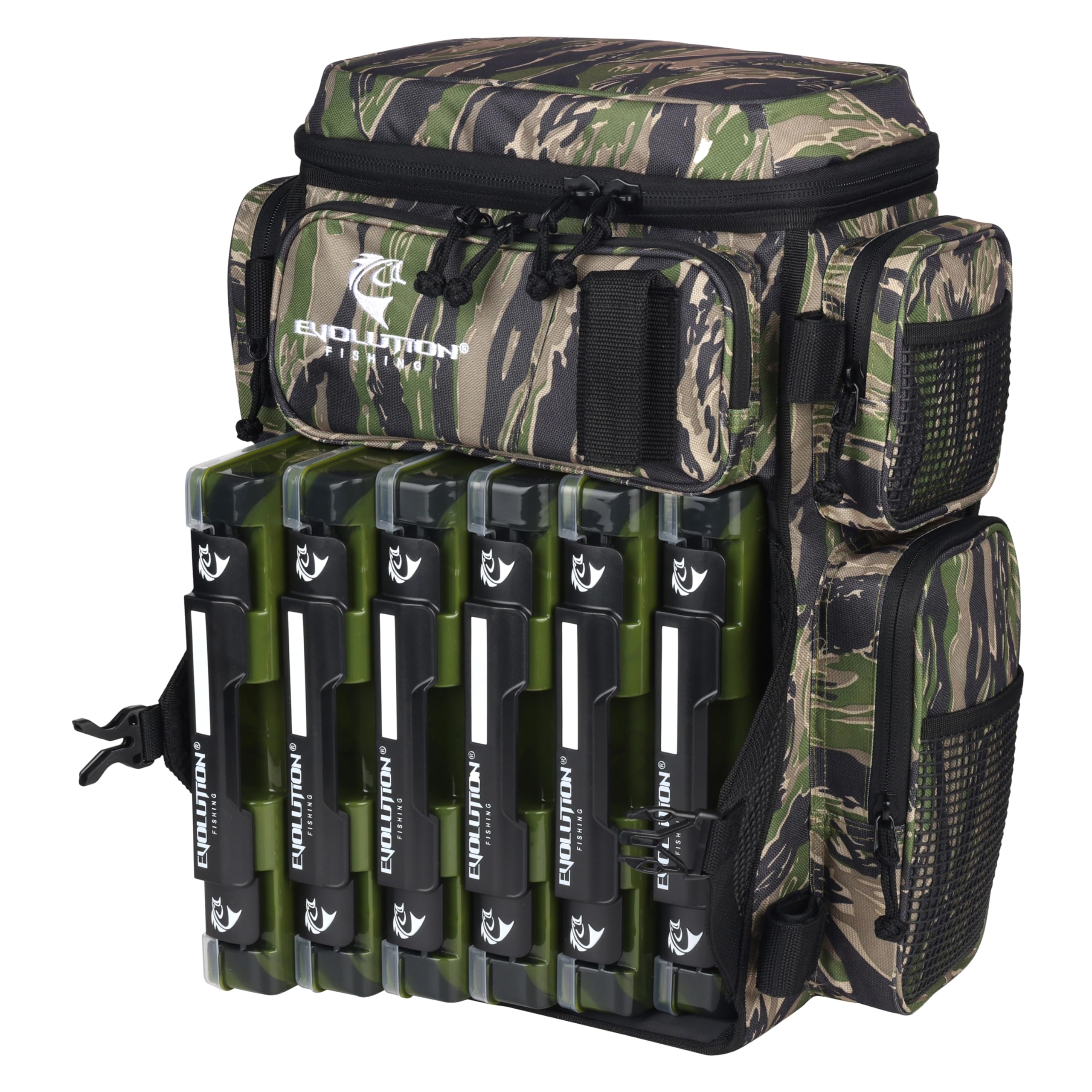 Evolution Outdoor Drift Series six-tray capacity with secure Y-strap.
