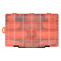 Evolution Outdoor Drift Series tackle tray shown on a boat, organized and ready for use.