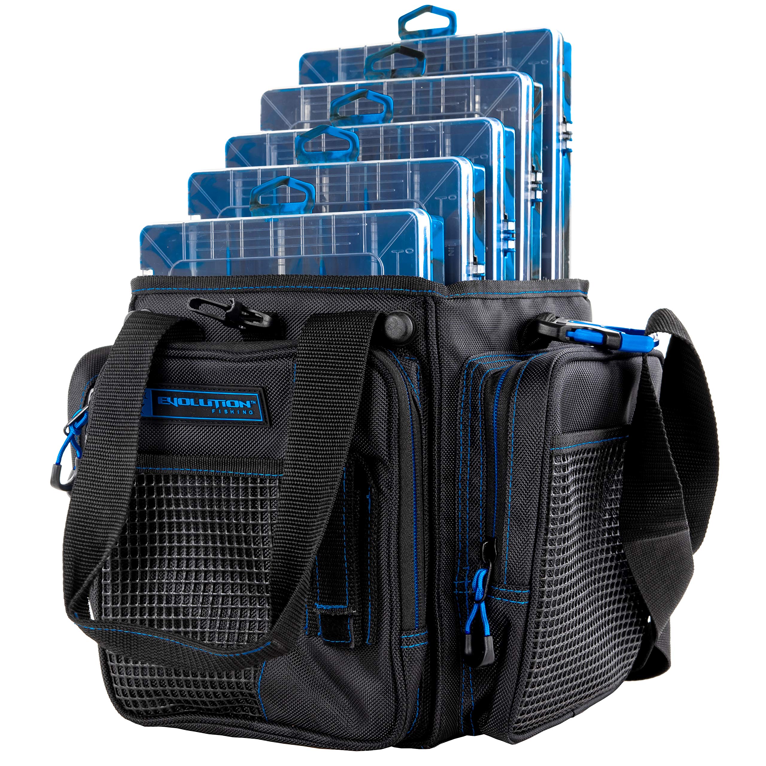 Evolution Outdoor Drift Series topless vertical tackle bag in blue for quick access and organized storage.