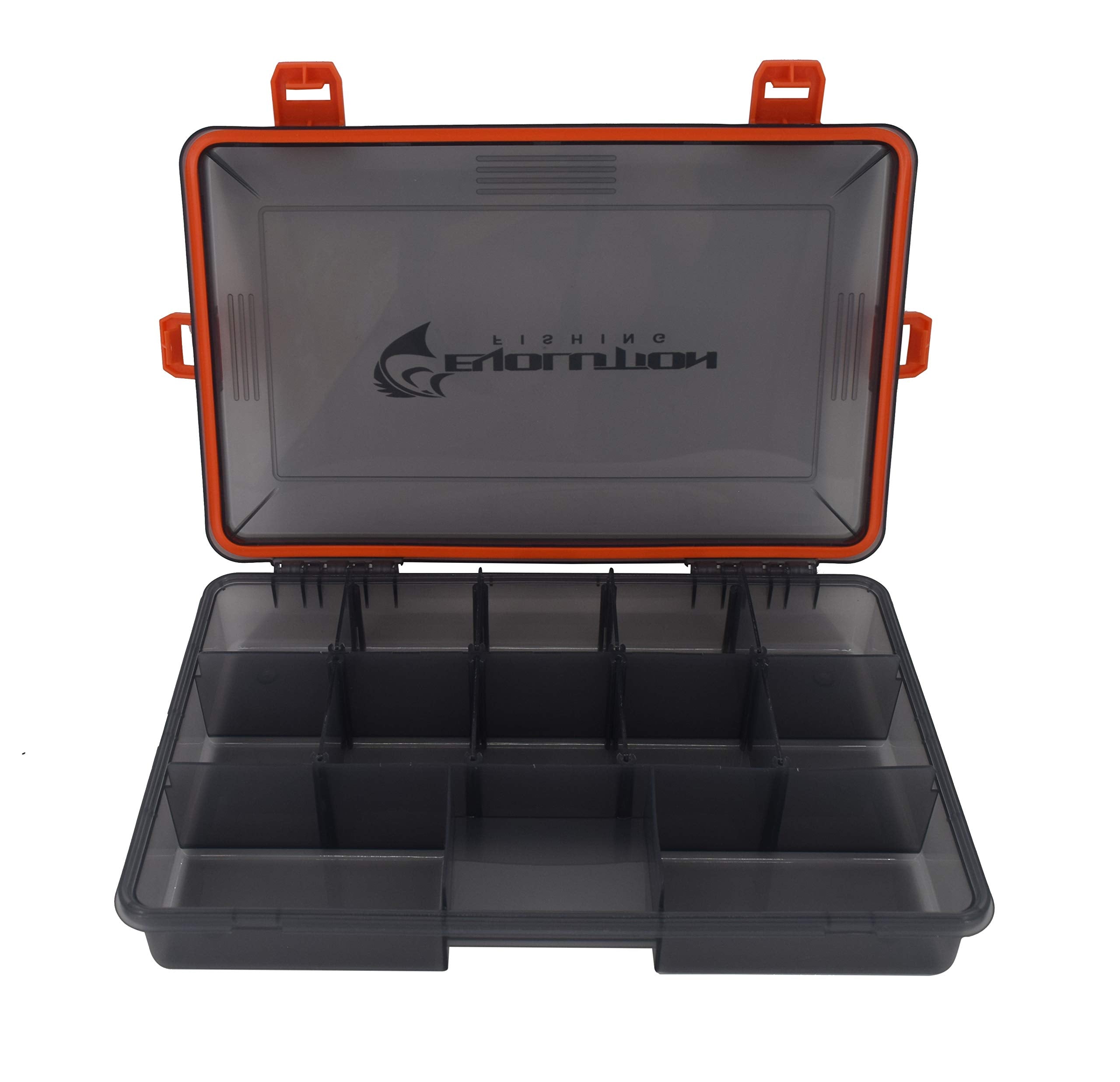 Evolution Outdoor floating tackle box demonstrates buoyant design that stays visible on water