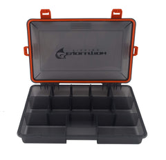 Evolution Outdoor floating tackle box demonstrates buoyant design that stays visible on water