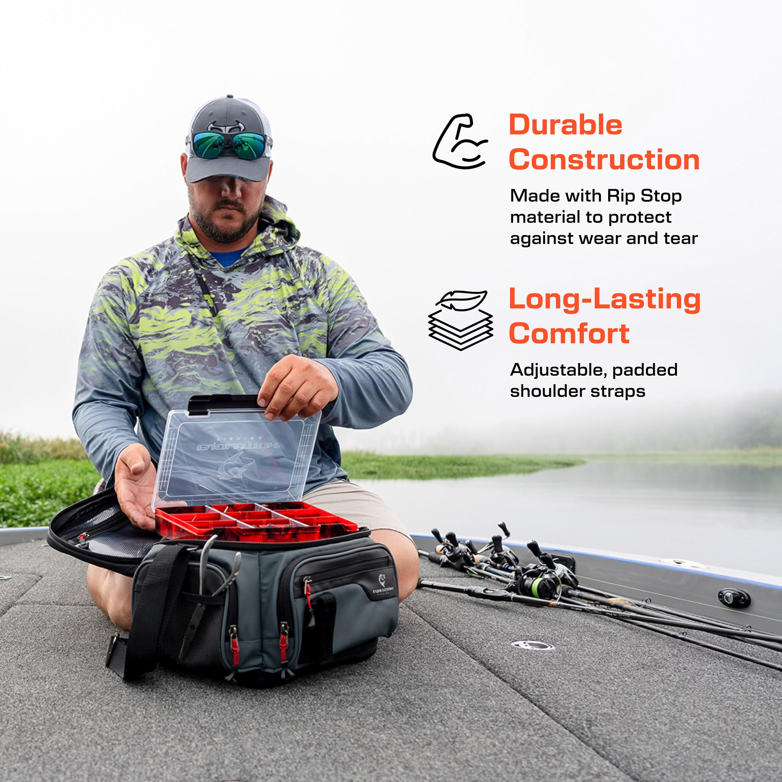 Evolution Outdoor Largemouth 3.0 bag padded shoulder strap ensures comfortable carry