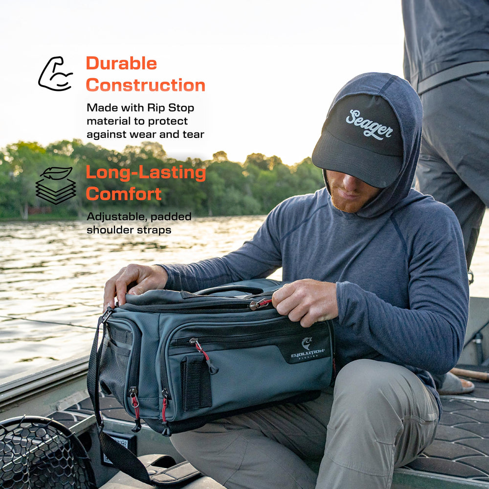 Evolution Outdoor Largemouth 3.0 padded shoulder strap aids comfort on long casts.