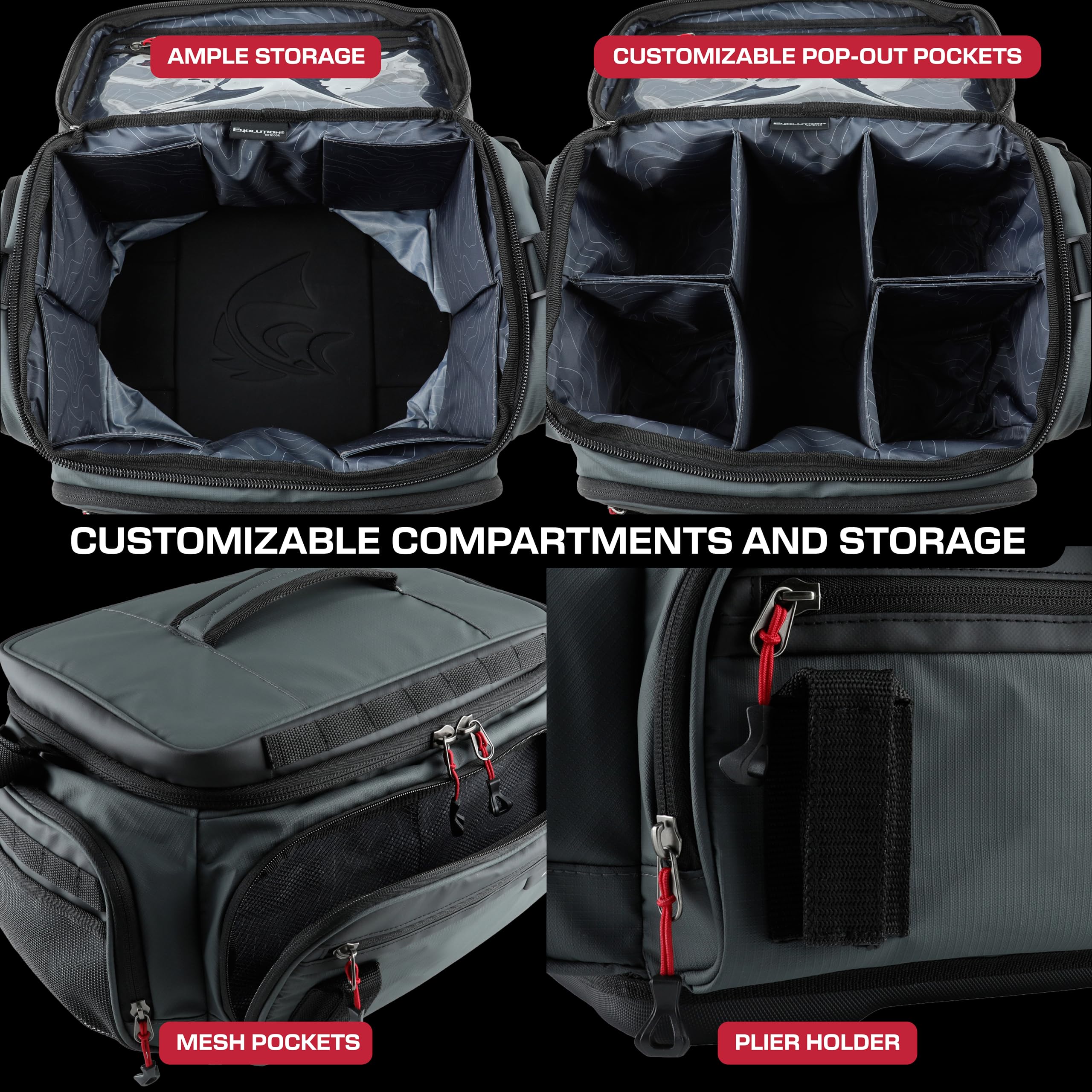 Evolution Outdoor Largemouth 3.0 reverse rip-stop material resists wear and rugged use.